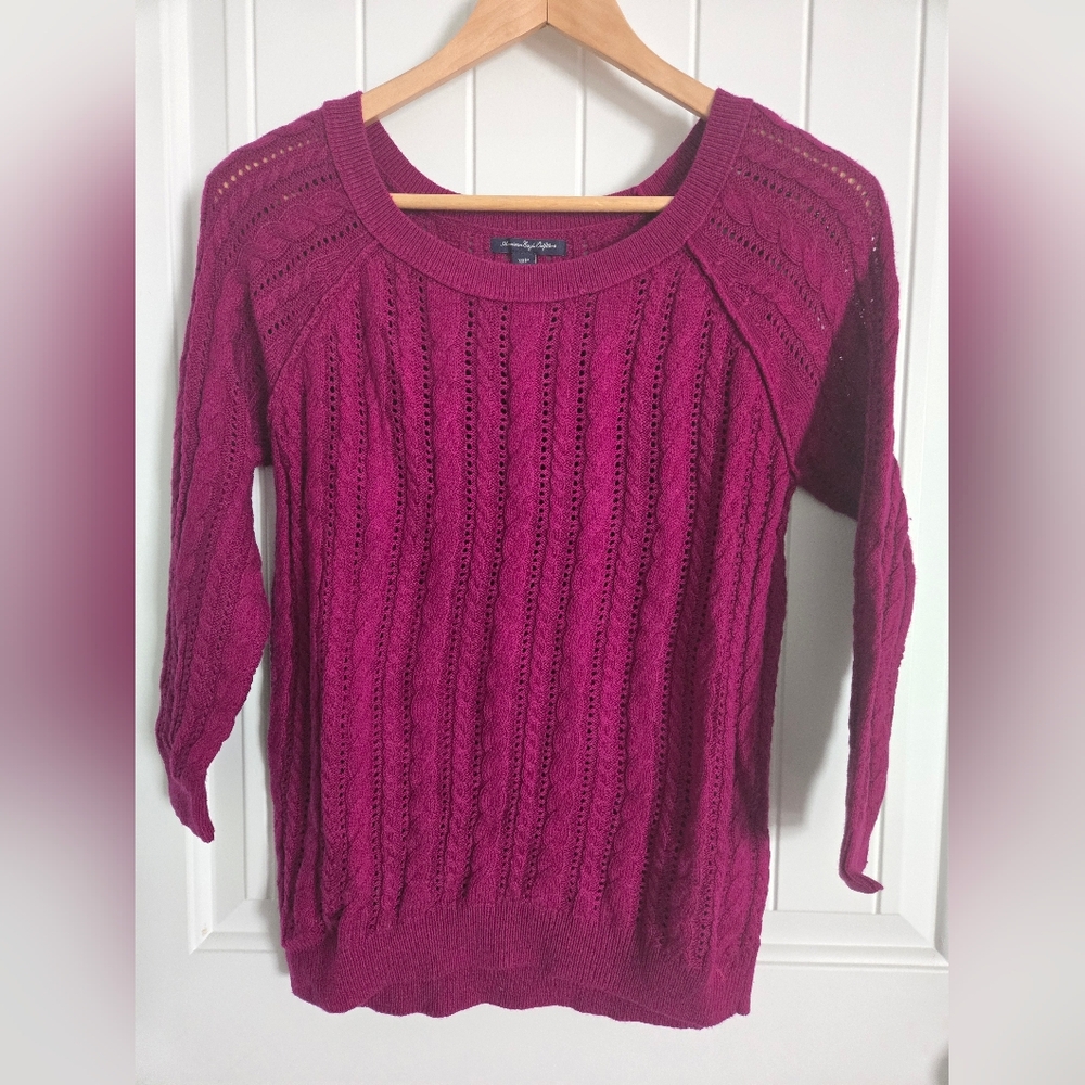 American Eagle Outfitters Fuchsia Cable Knit Sweater
